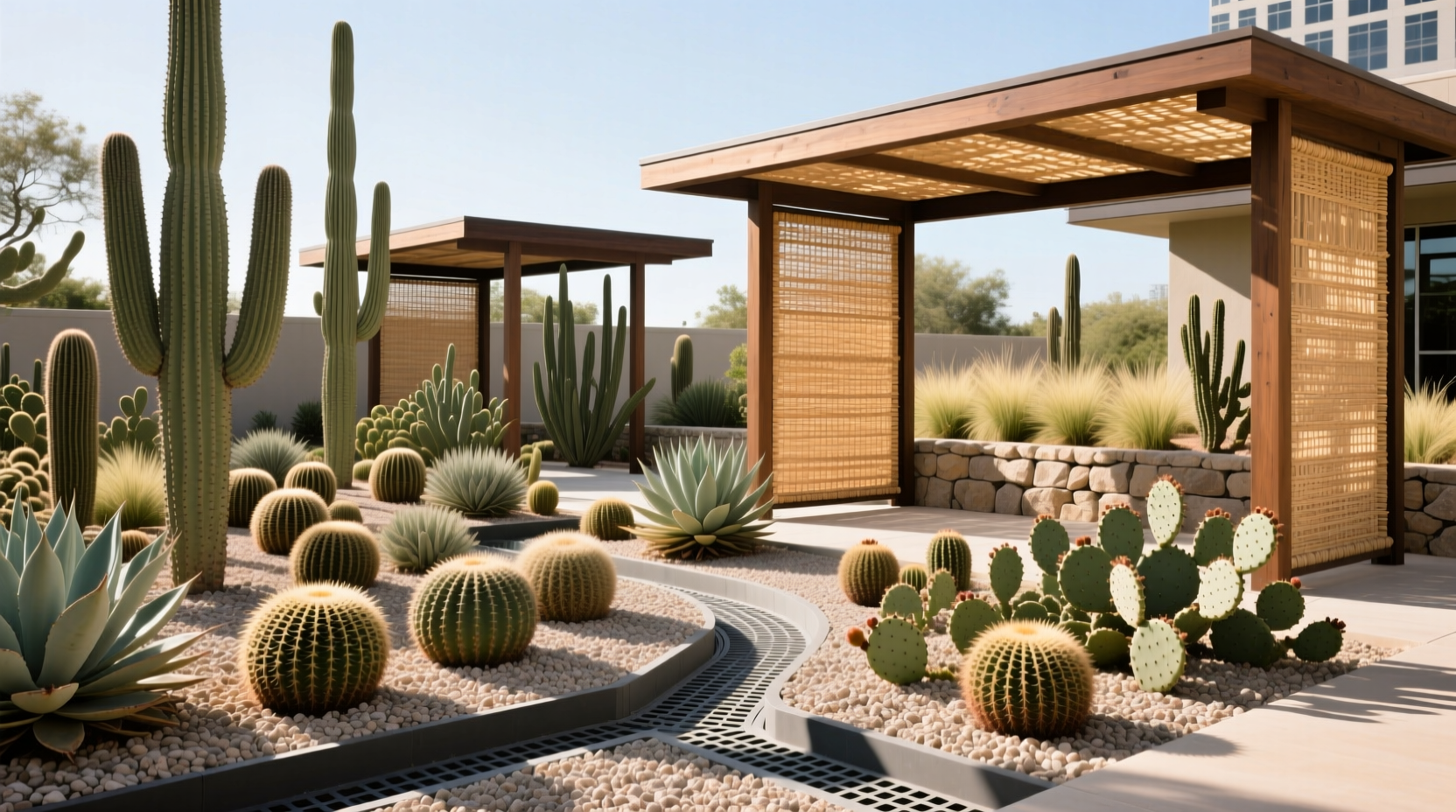 Houston cactus garden with proper drainage and shade structures