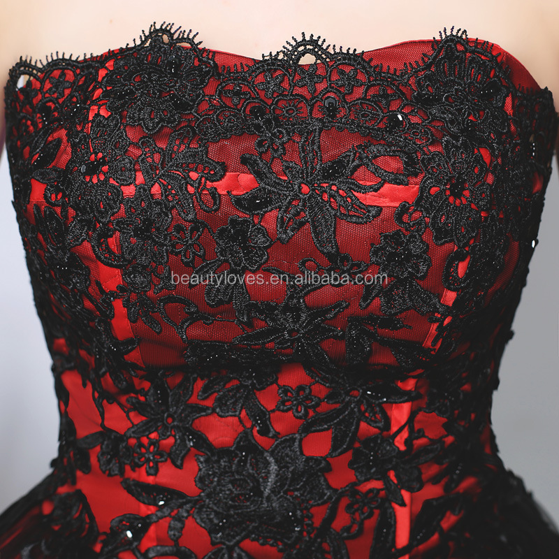 Red Black Lace off Shoulder Corset Chiffon Ball Gown