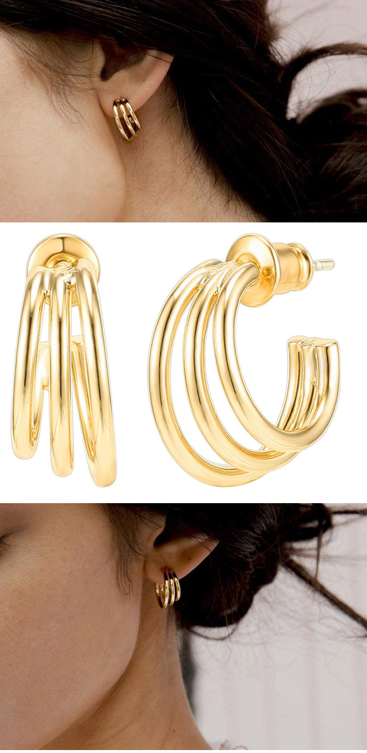 fashion jewelry custom double circle women hoop 18k gold plated hoop earrings