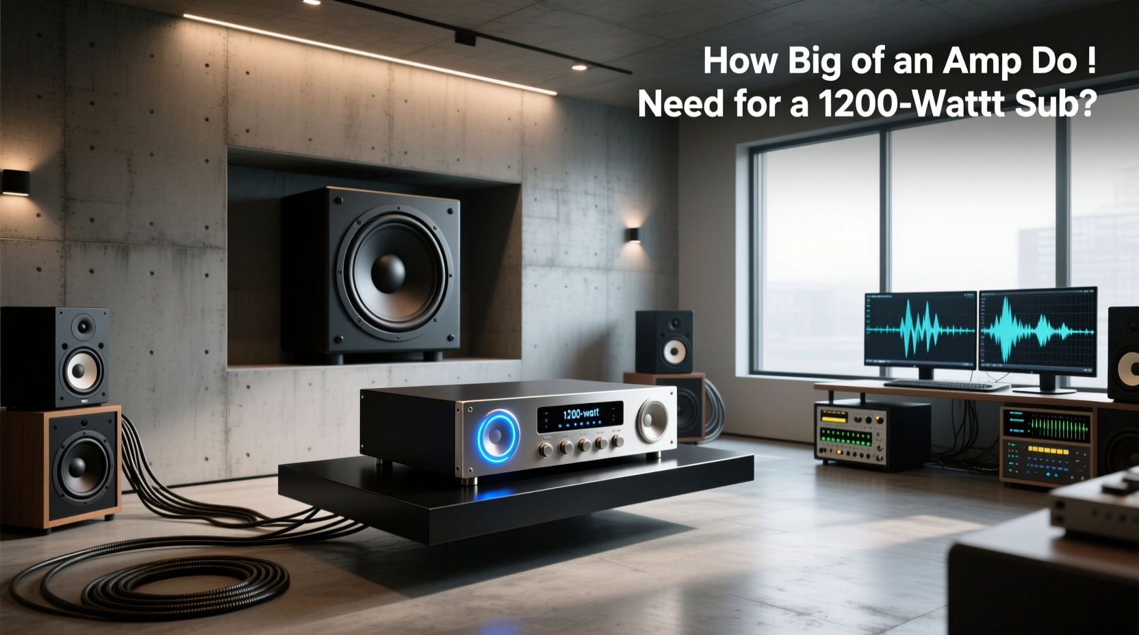 1200 watt subwoofer amplifier connected with thick power cables