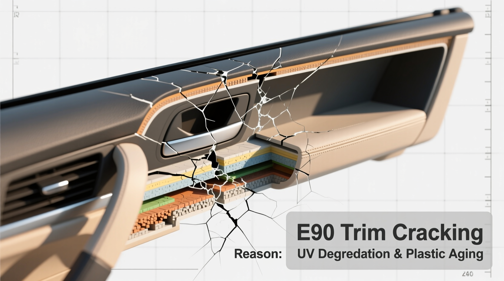 E90 Trim Cracking Reason: UV Degradation & Plastic Aging