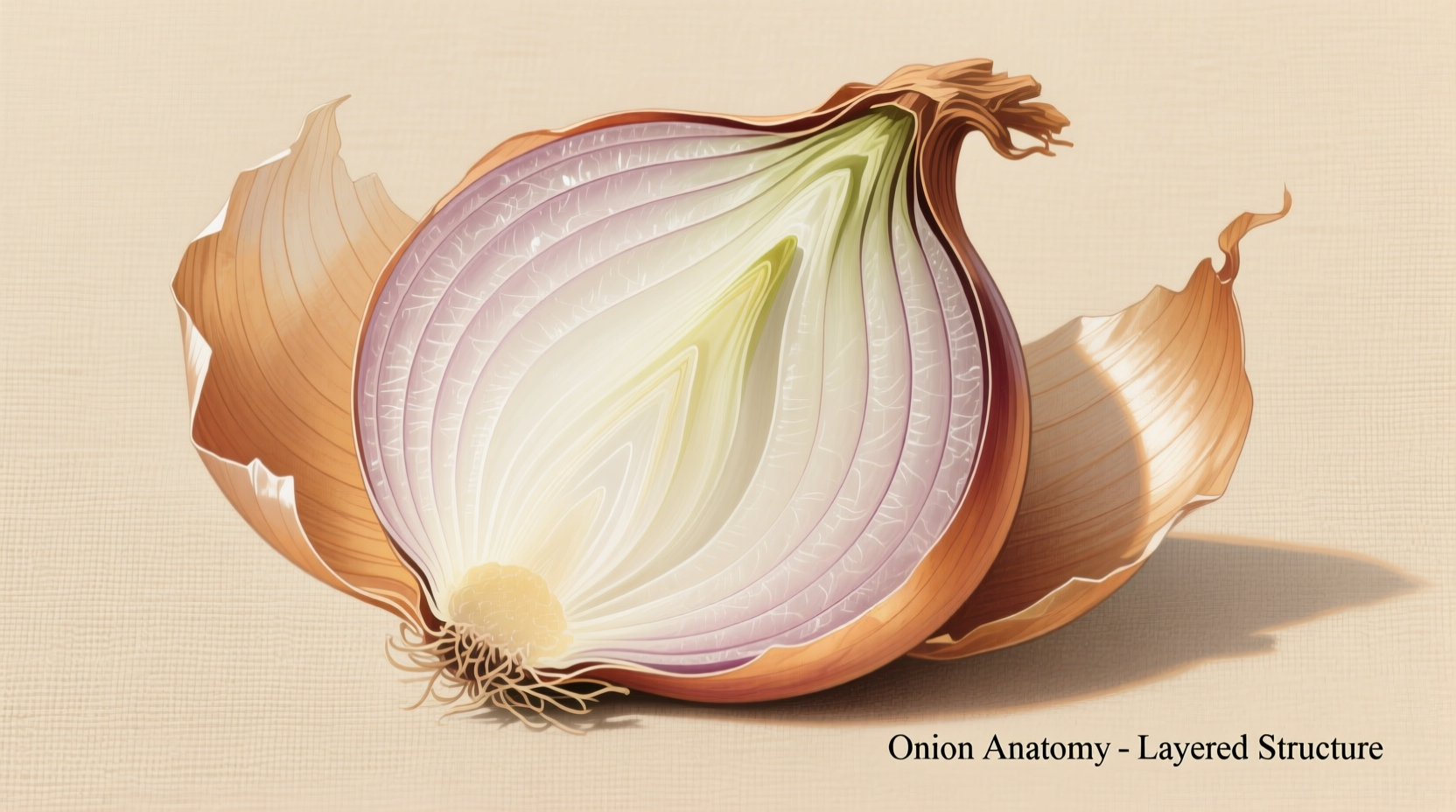 Professional onion drawing showing layered texture and shading
