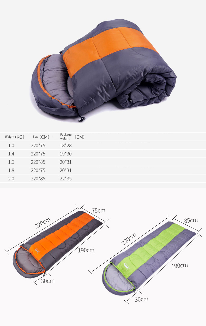 220cm Outdoor Waterproof Camping Sleeping Gear Lightweight Envelope Sleeping Bag 4 Season