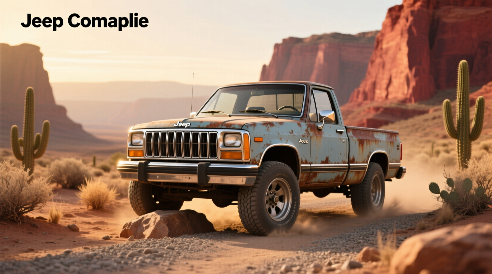 Side view of 1986 Jeep Comanche pickup truck showing boxy profile and stance