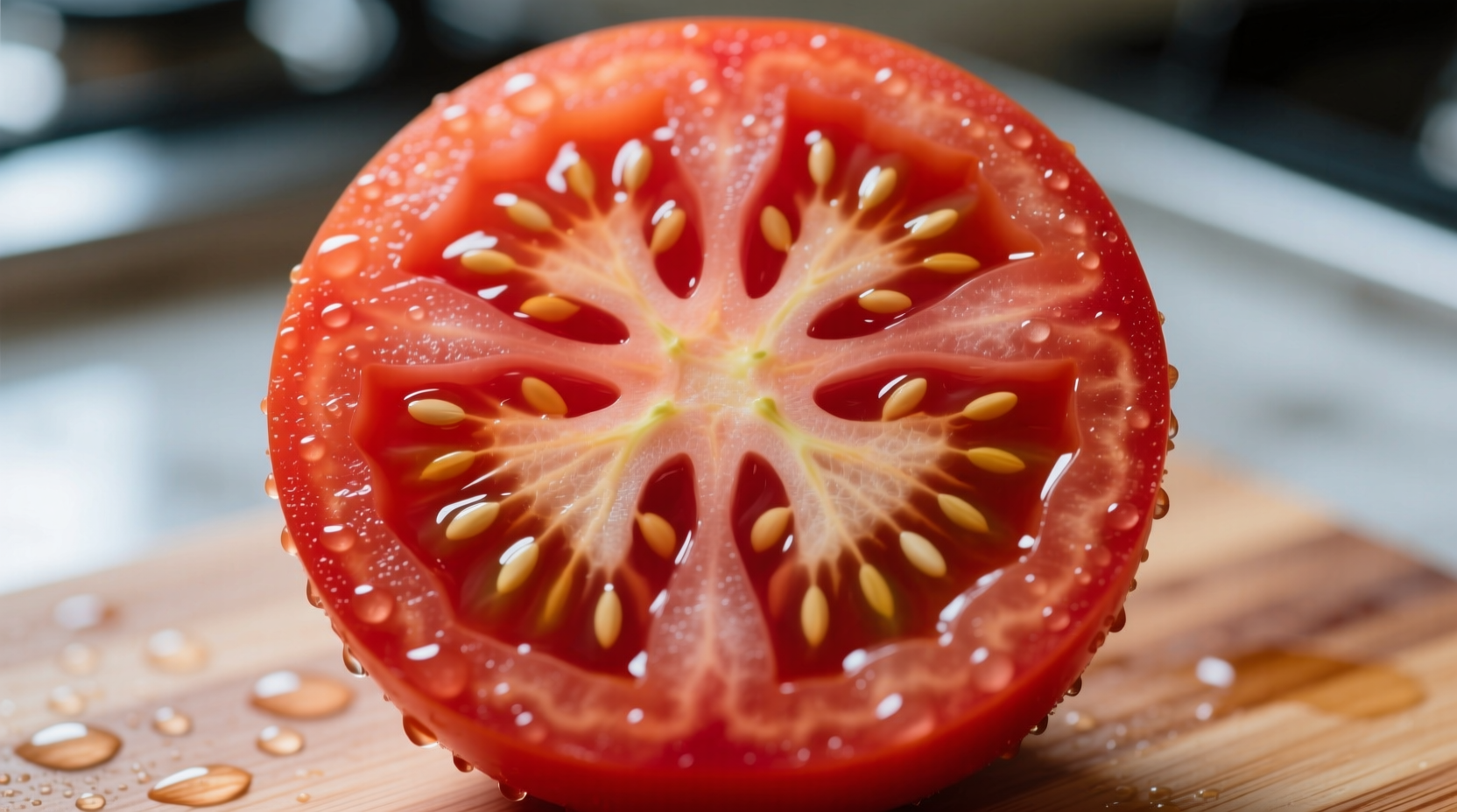 Tomato cross-section showing seeds and flesh structure