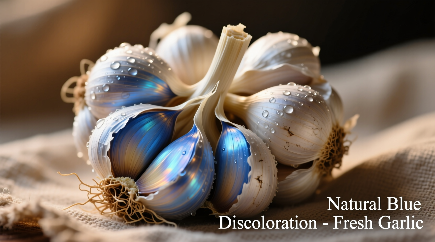 Fresh garlic cloves showing natural blue discoloration