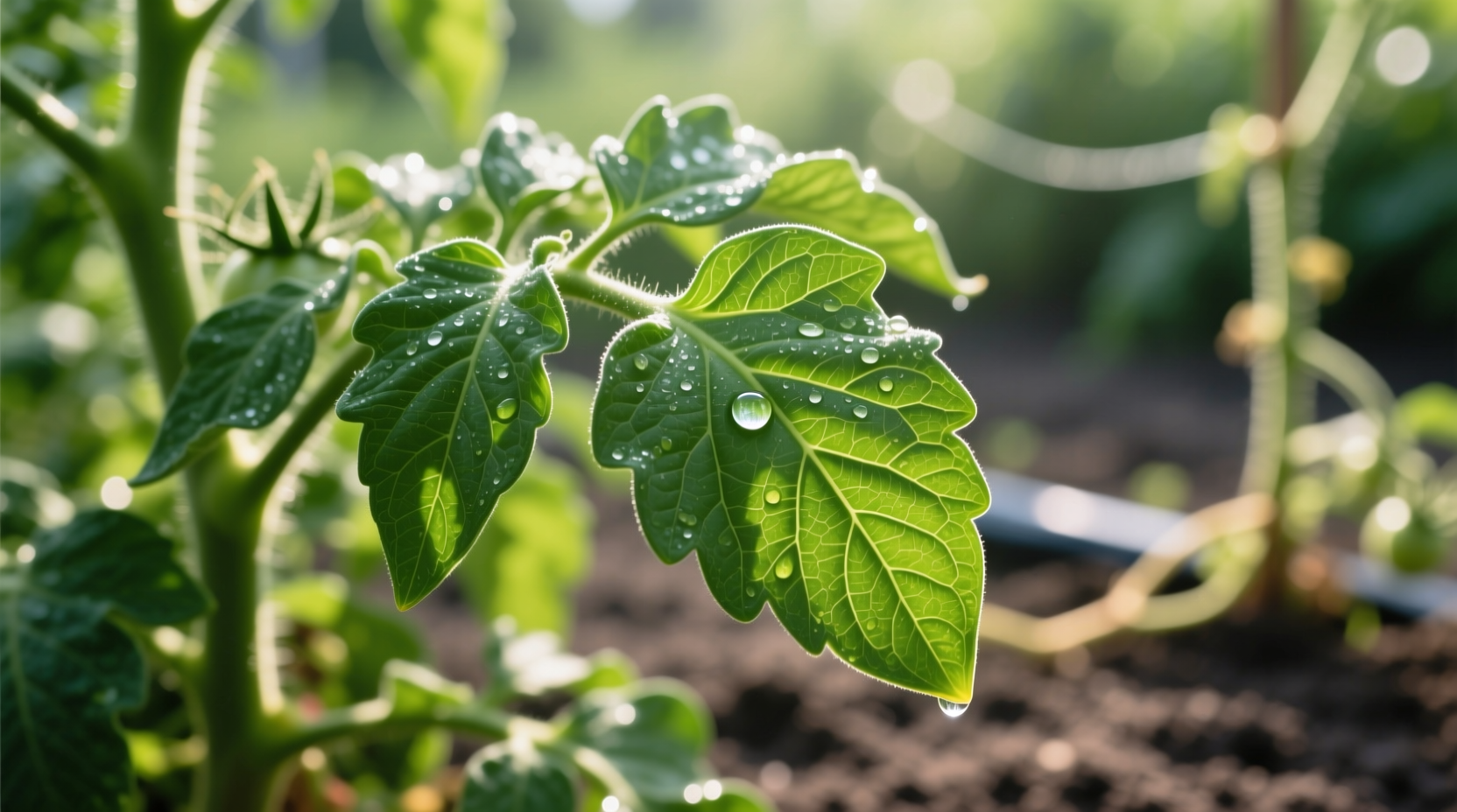 Close-up of healthy tomato plant with vibrant green leaves