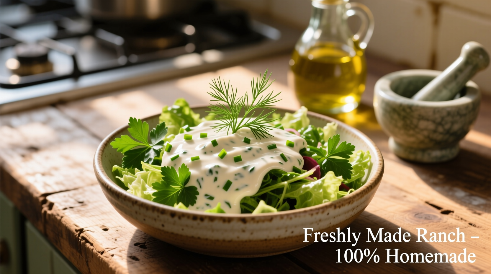 Homemade ranch dressing with fresh herbs
