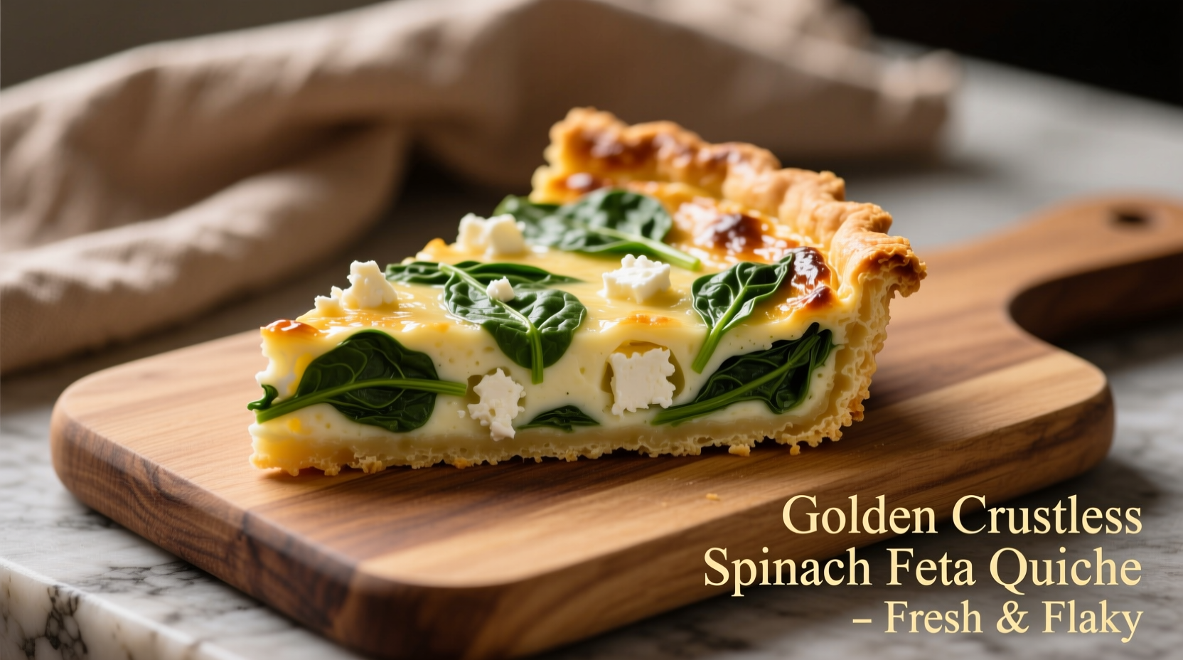 Perfect golden crustless spinach feta quiche slice