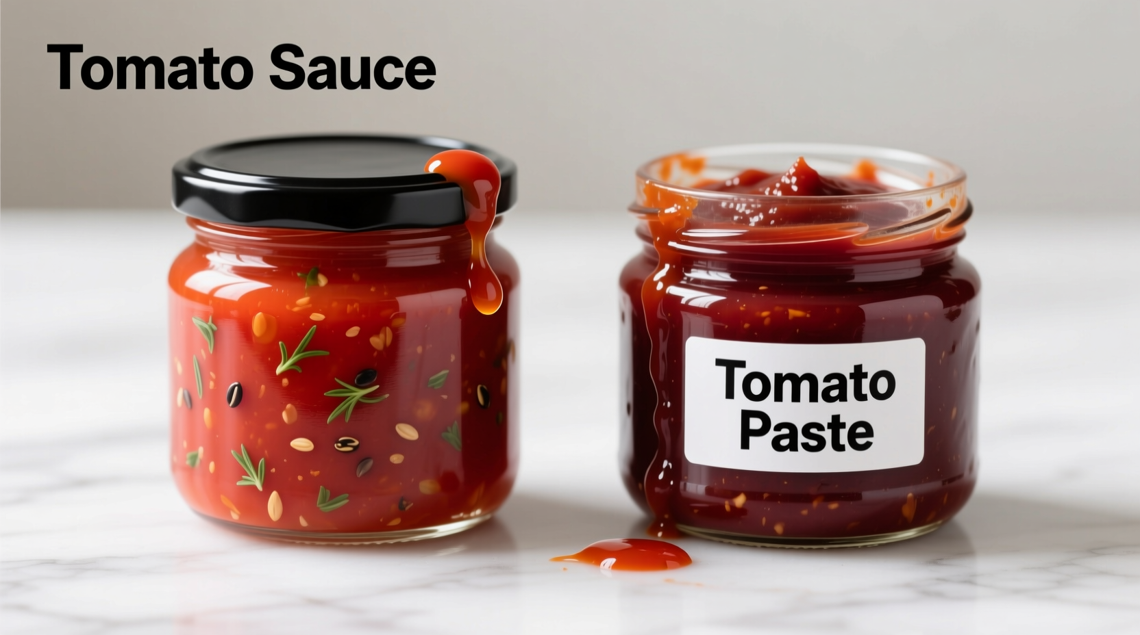 Tomato sauce and paste side by side comparison
