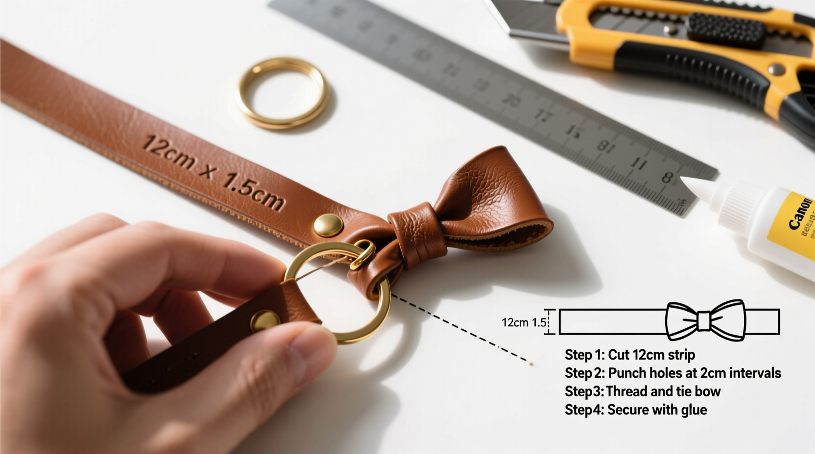 step by step guide to crafting a stylish leather bow keychain at home
