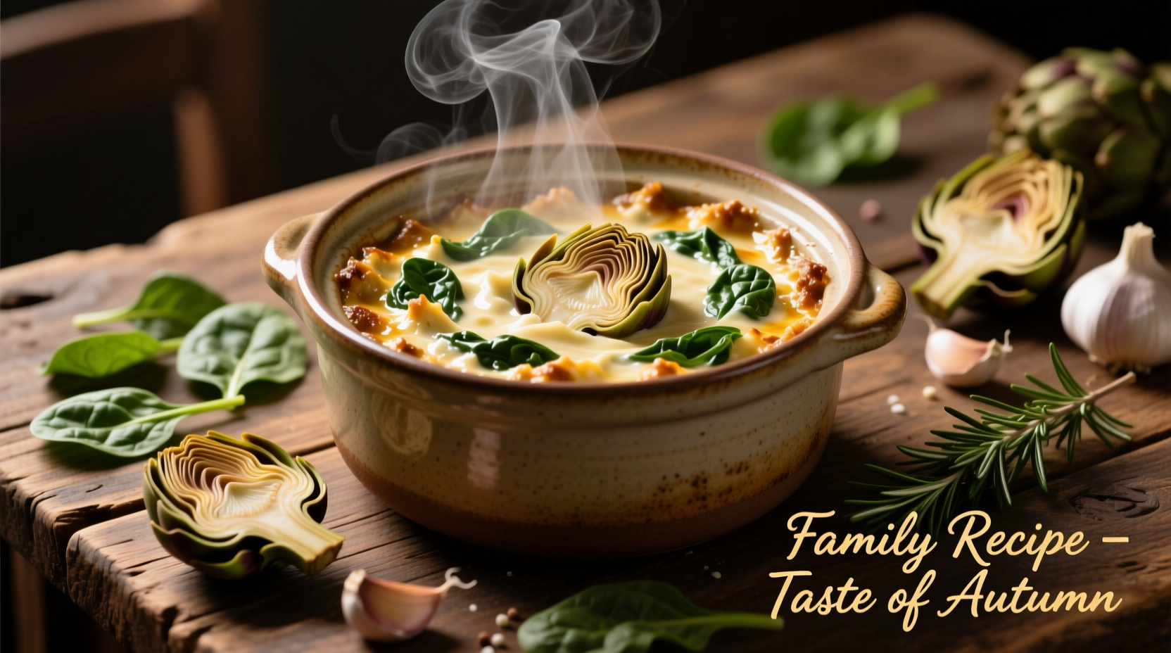 Crock pot filled with steaming artichoke spinach dip