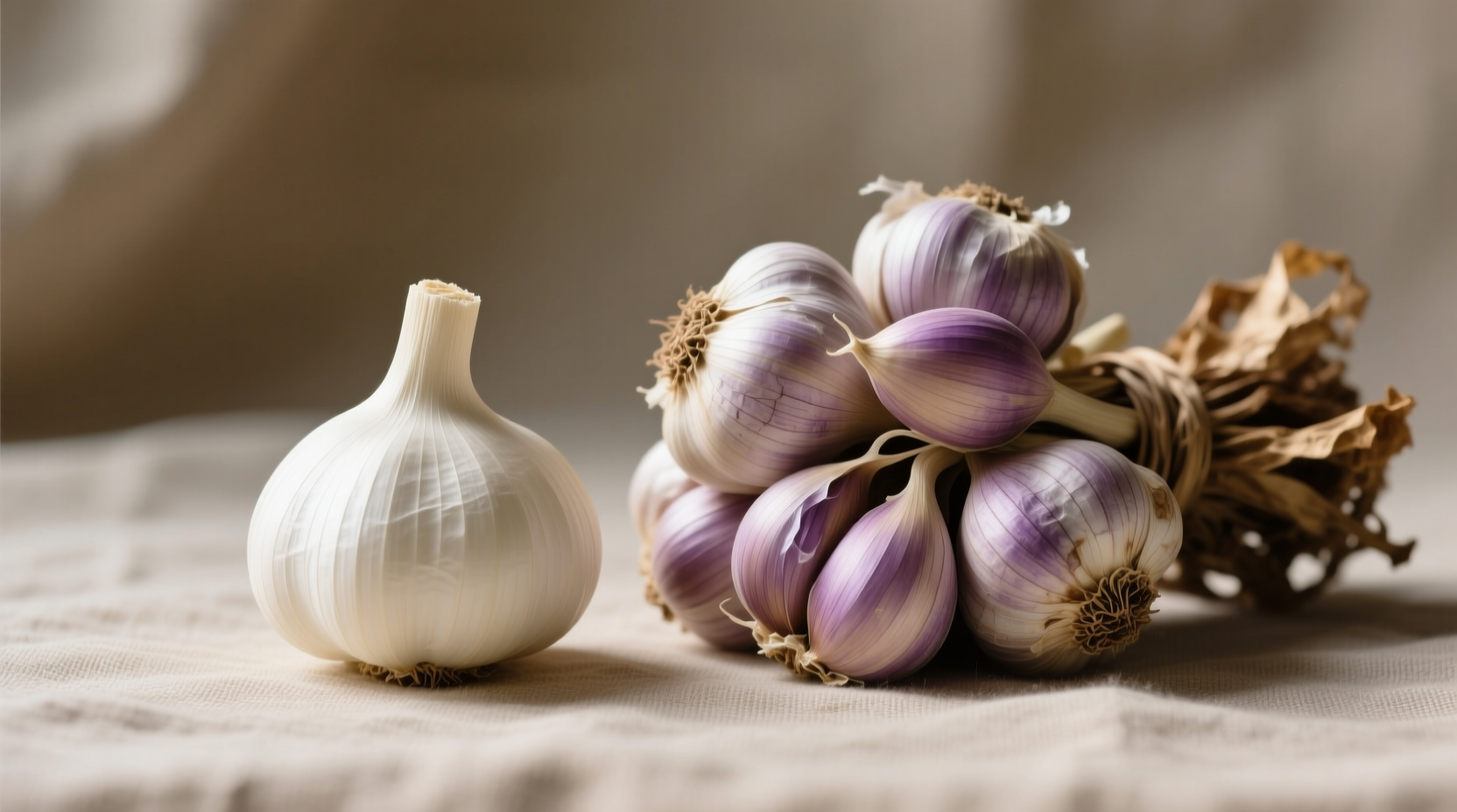 Single solo garlic bulb next to regular multi-clove garlic