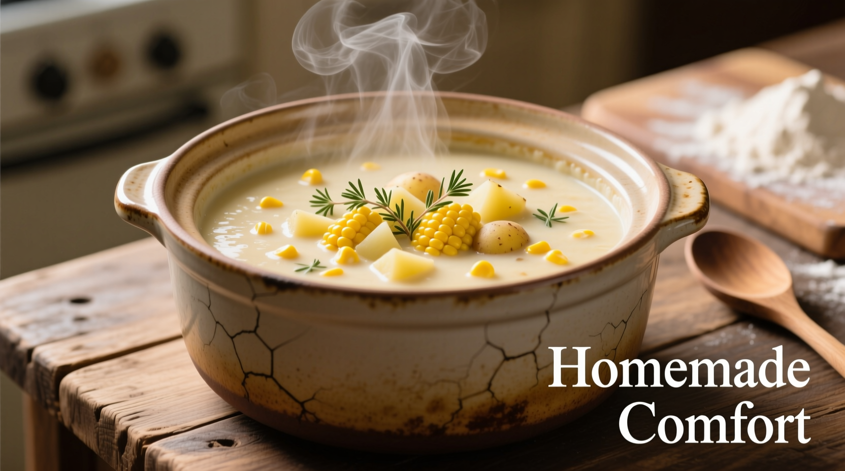 Crock pot filled with creamy potato corn chowder
