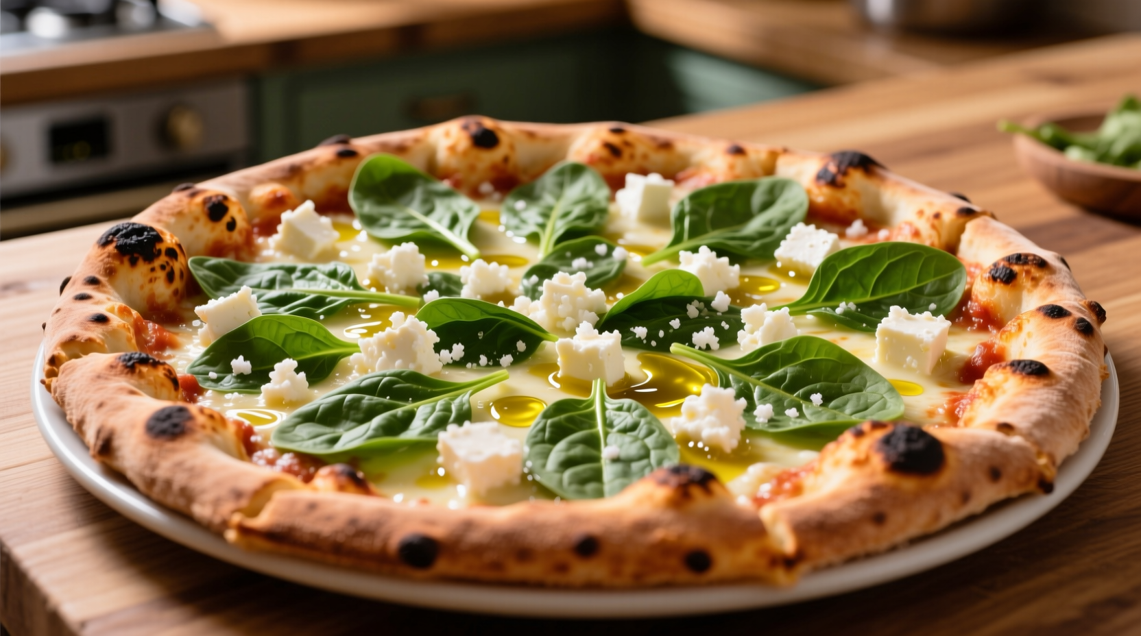 Custom spinach and feta cheese pizza on Domino's crust