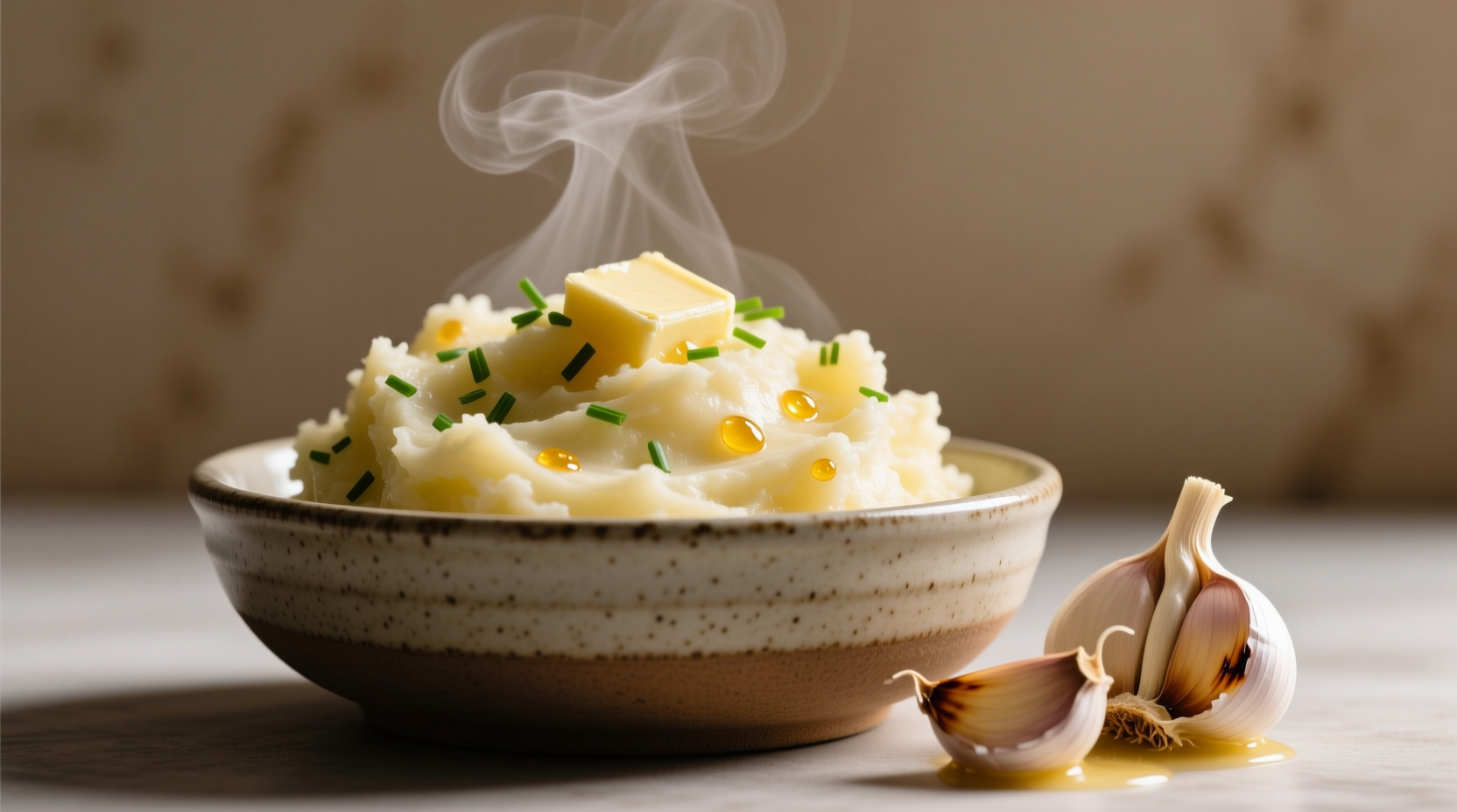 Garlic cloves simmering in golden butter with chives