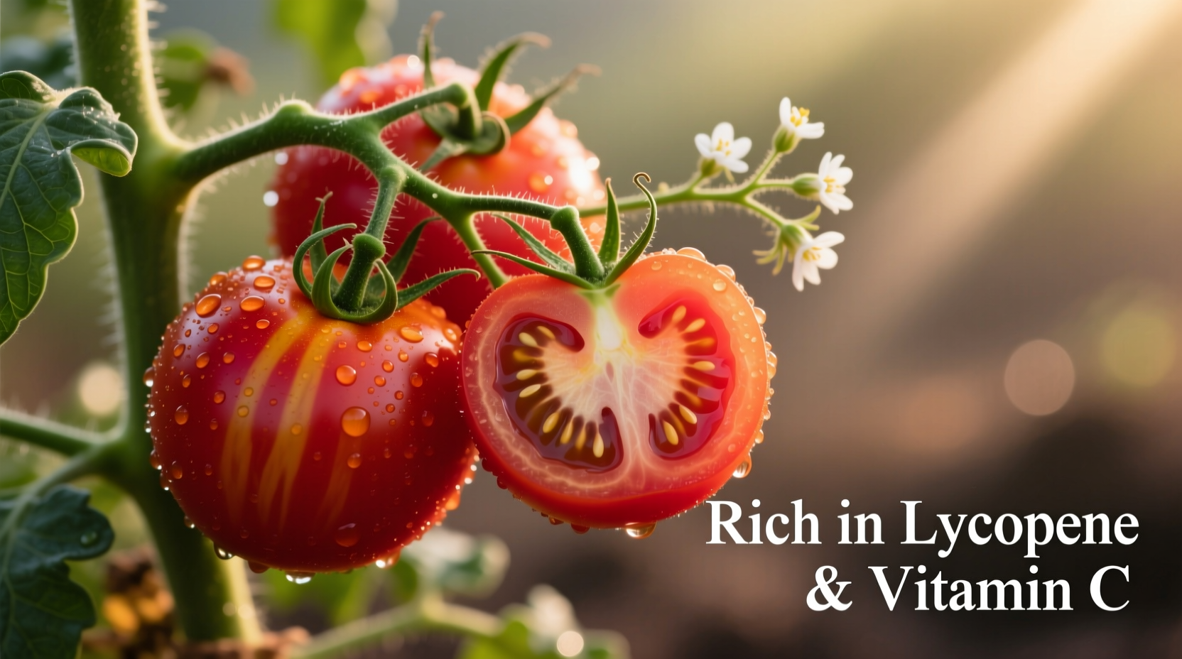 Fresh tomatoes on vine with nutritional benefits