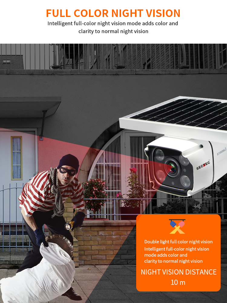 Sectec HD 1080P Ngoài trời IP67 Wifi không thấm nước Thẻ SIM 4G Camera quan sát năng lượng mặt trời Camera không dây IP Camera năng lượng mặt trời