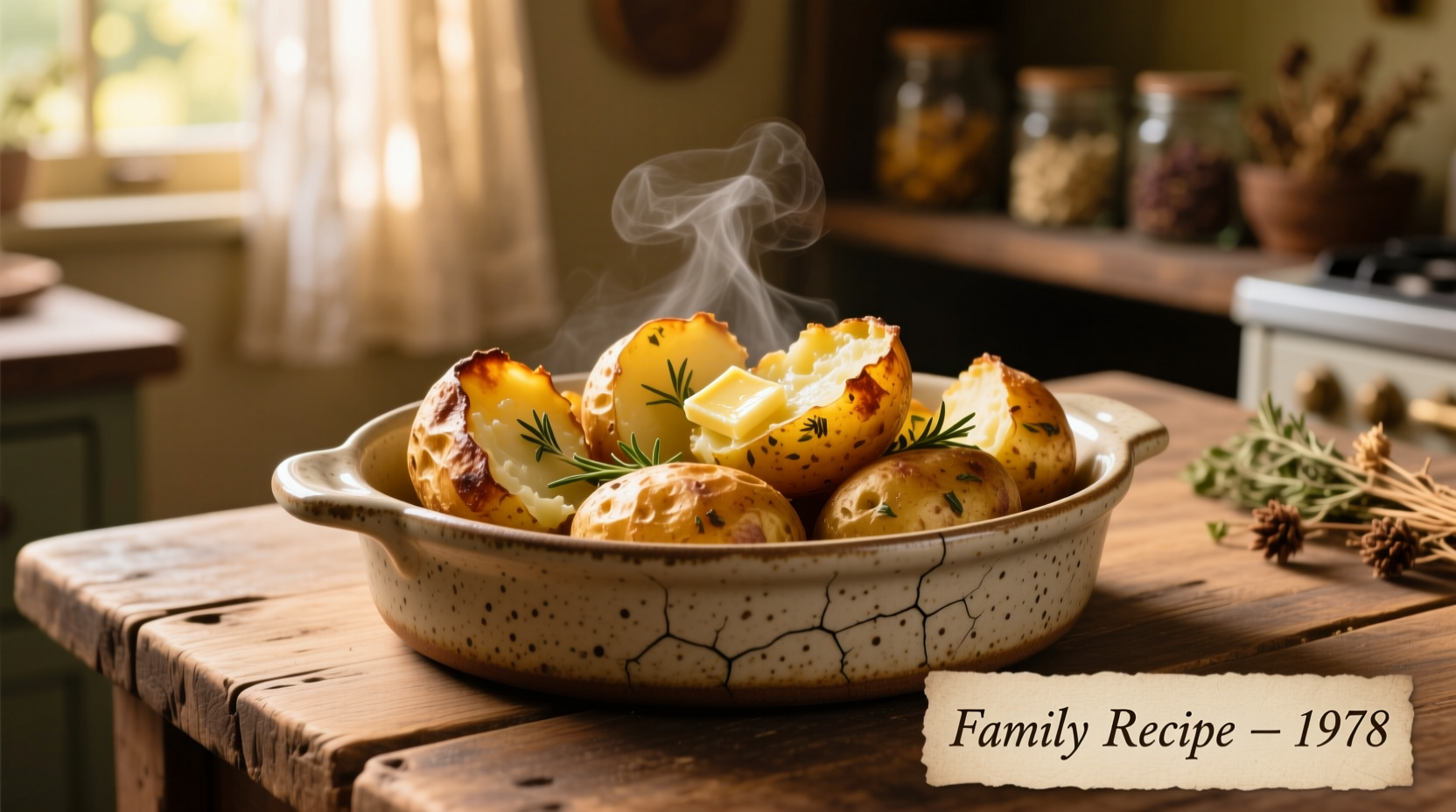 Golden baked funeral potatoes in ceramic dish