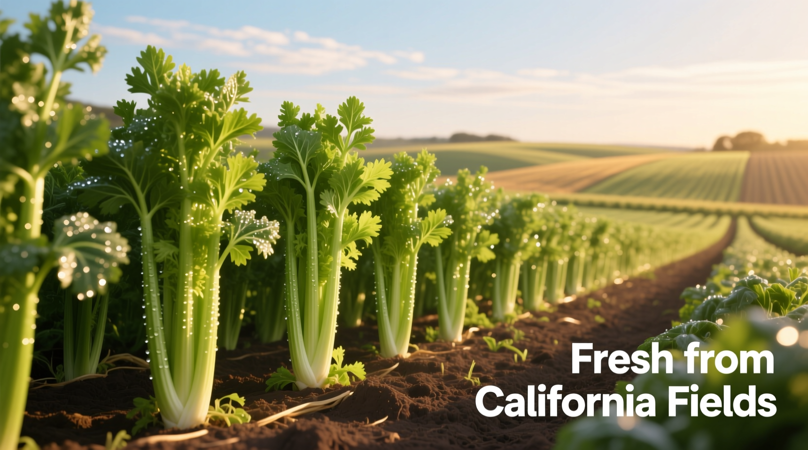 Fresh celery stalks in California field