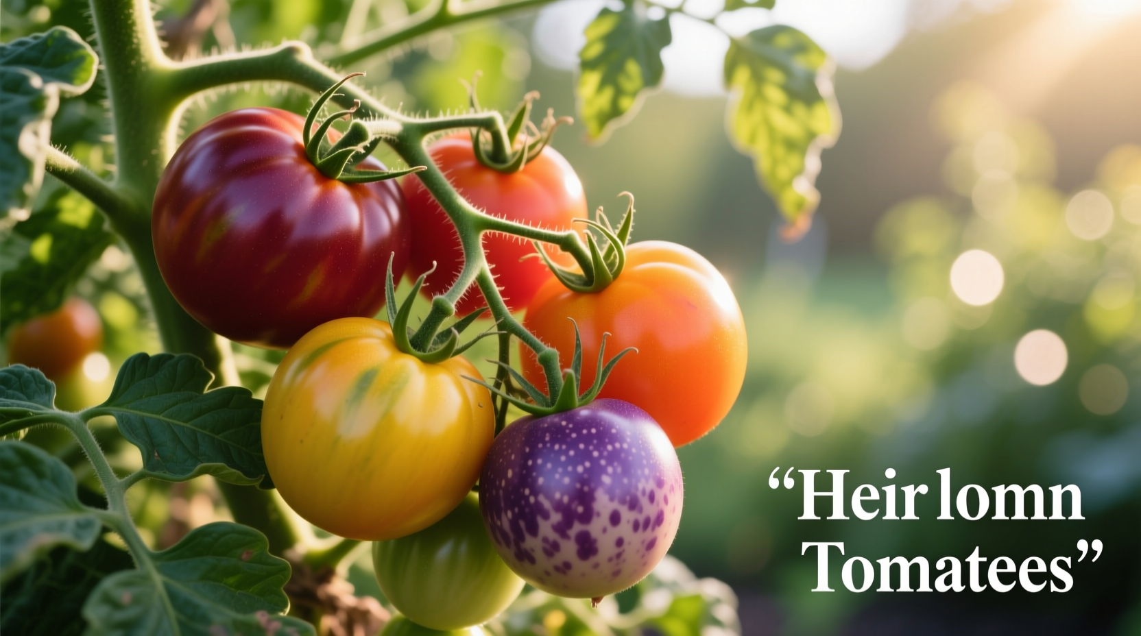 Colorful assortment of heirloom tomatoes on vine