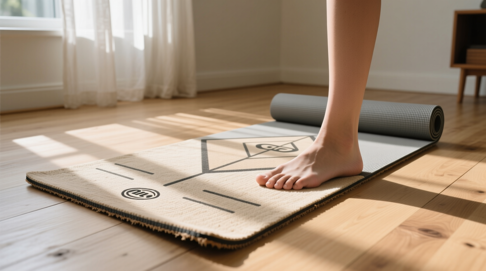 repurpose an old yoga mat as a non slip rug pad