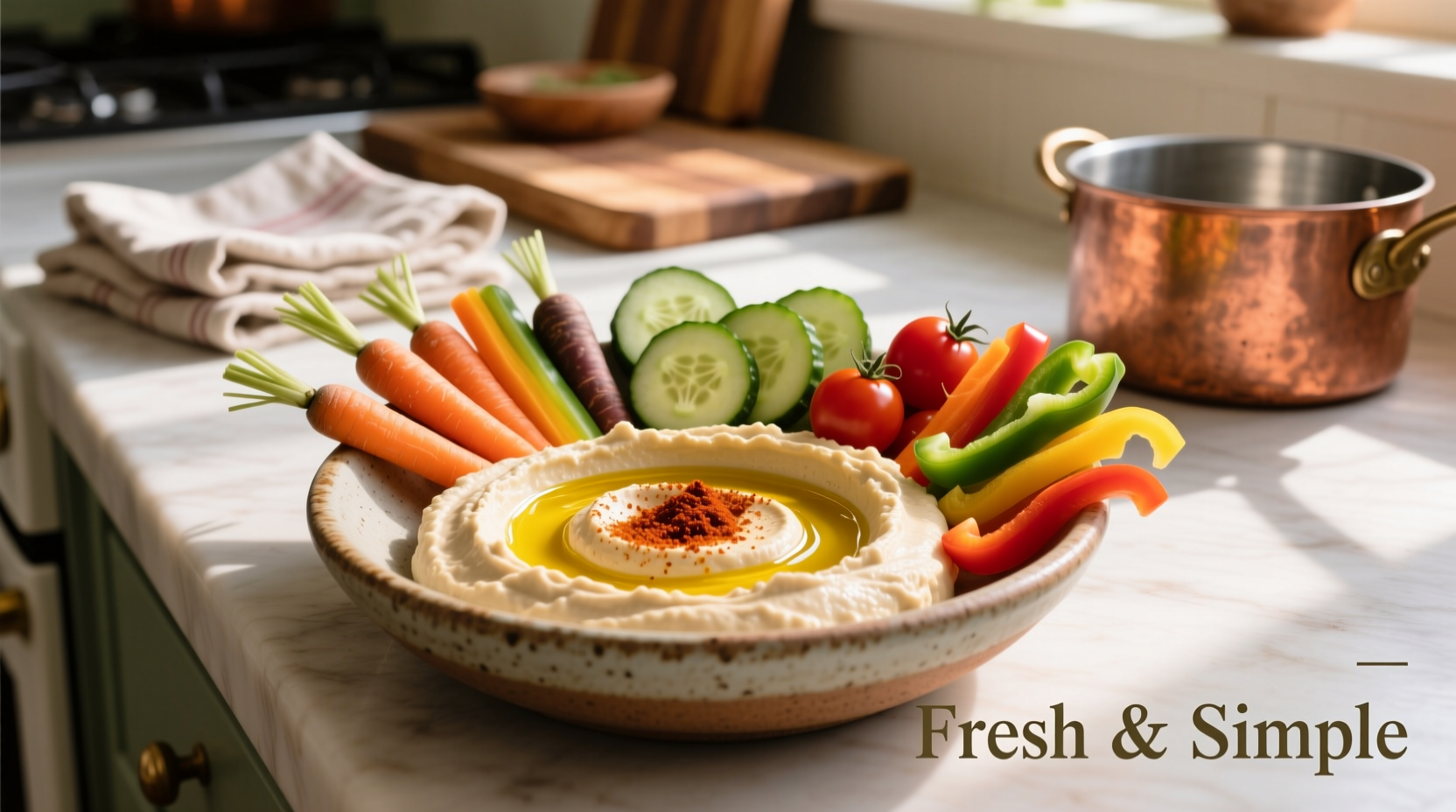 Creamy cauliflower hummus with vegetable dippers