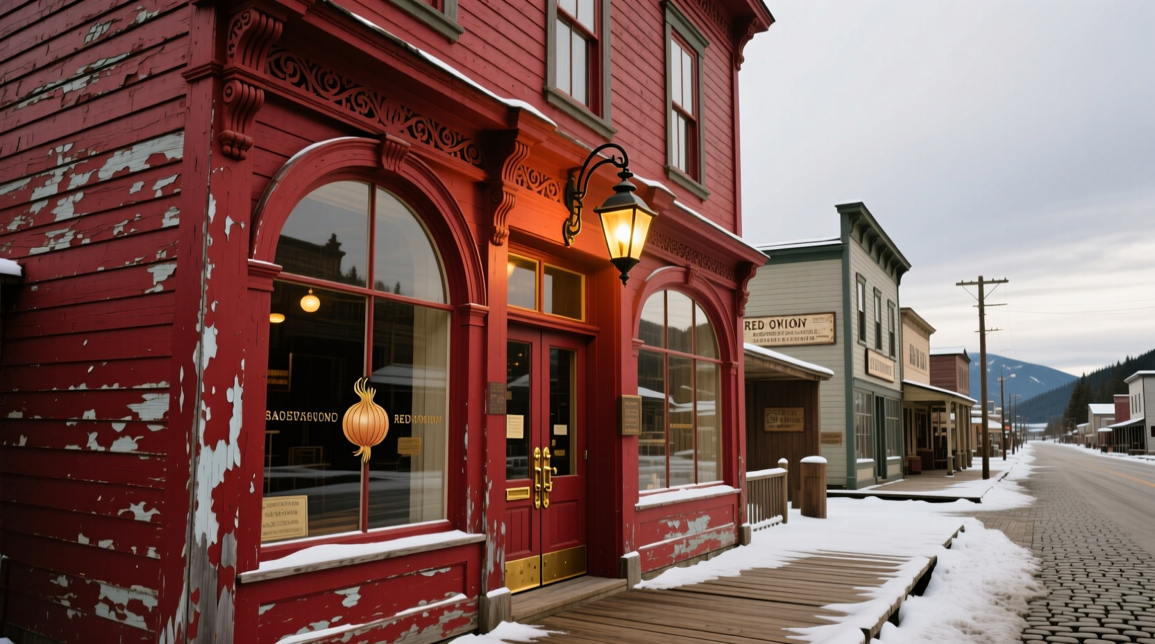 Historic Red Onion building facade on Skagway's Broadway street