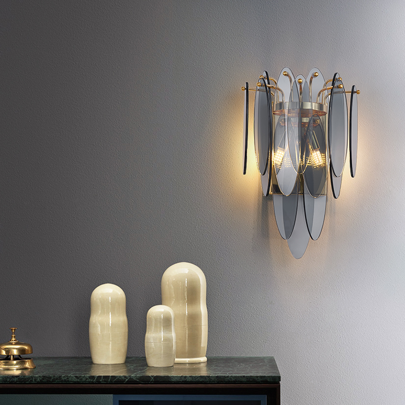 Newly creative bedroom Smoky gray glass scone wall lamp
