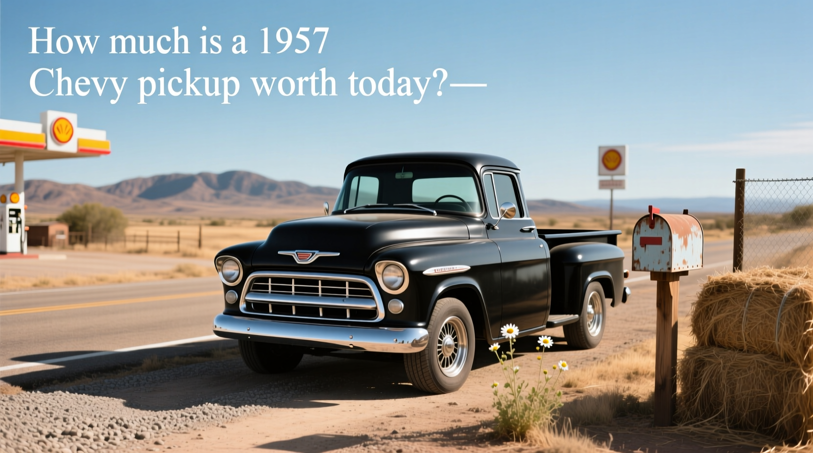 1957 Chevrolet Cameo Pickup Truck in mint condition on paved road