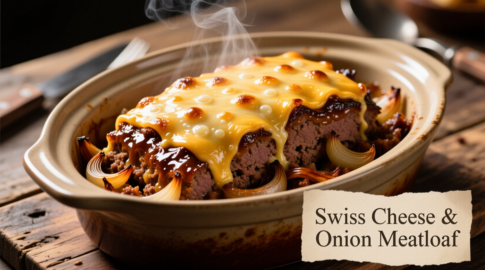 Crockpot French Onion Meatloaf Recipe with Swiss Cheese