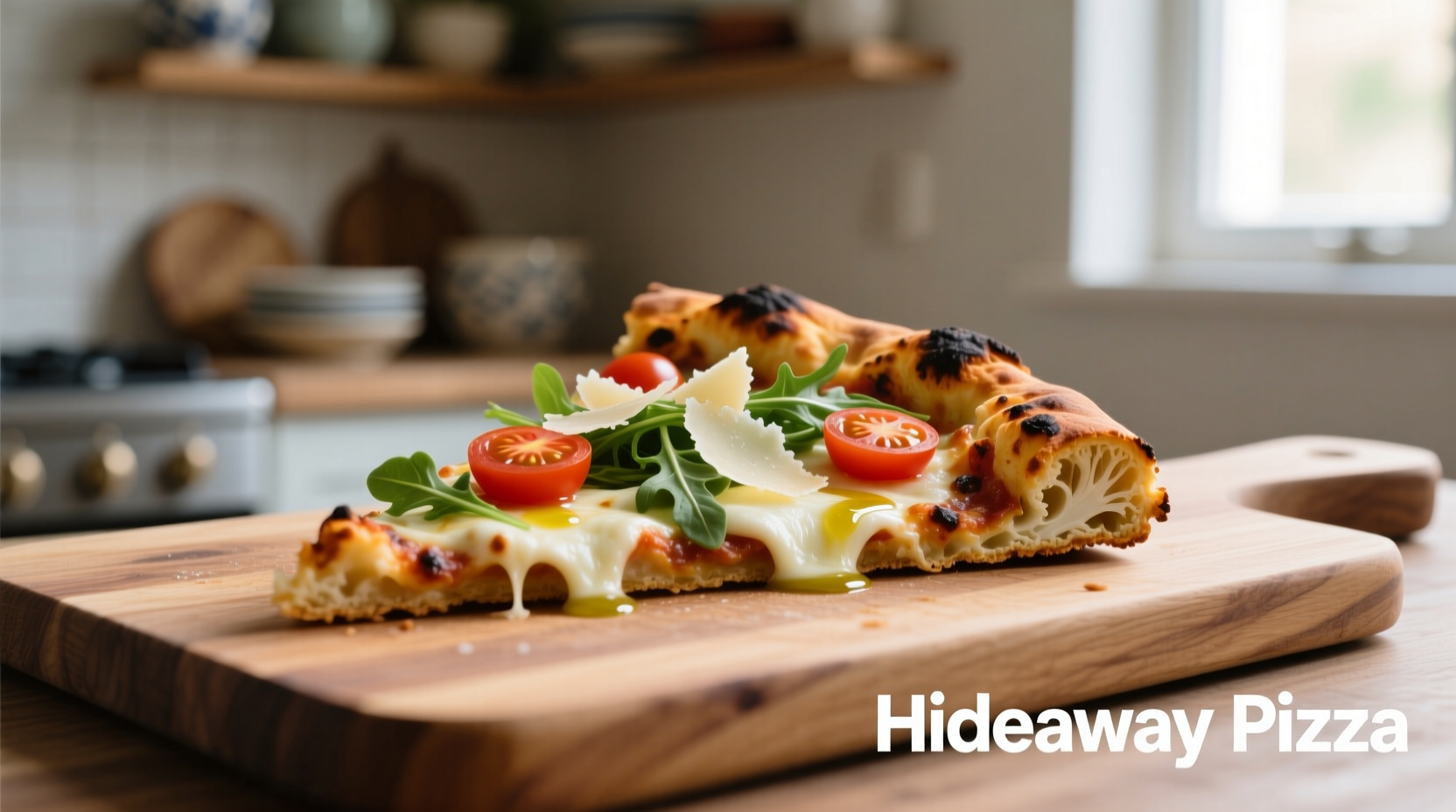 Hideaway Pizza cauliflower crust slice with toppings