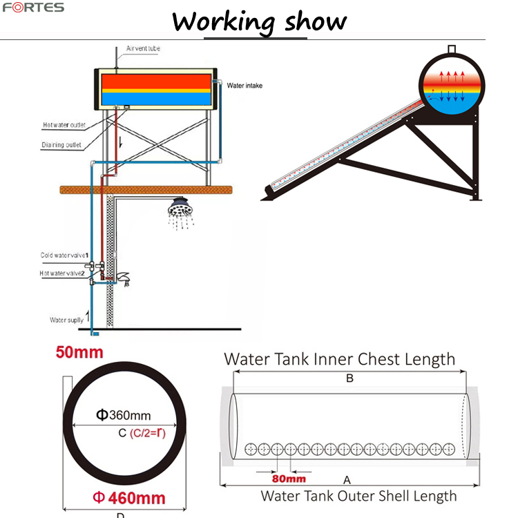 160L hot air heater air conditioner heater evacuated tube solar water heater