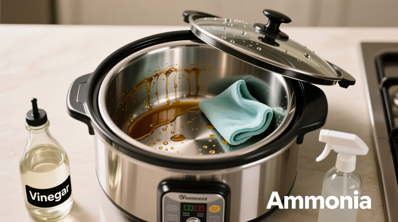 clean the inside of your slow cooker with ammonia or vi