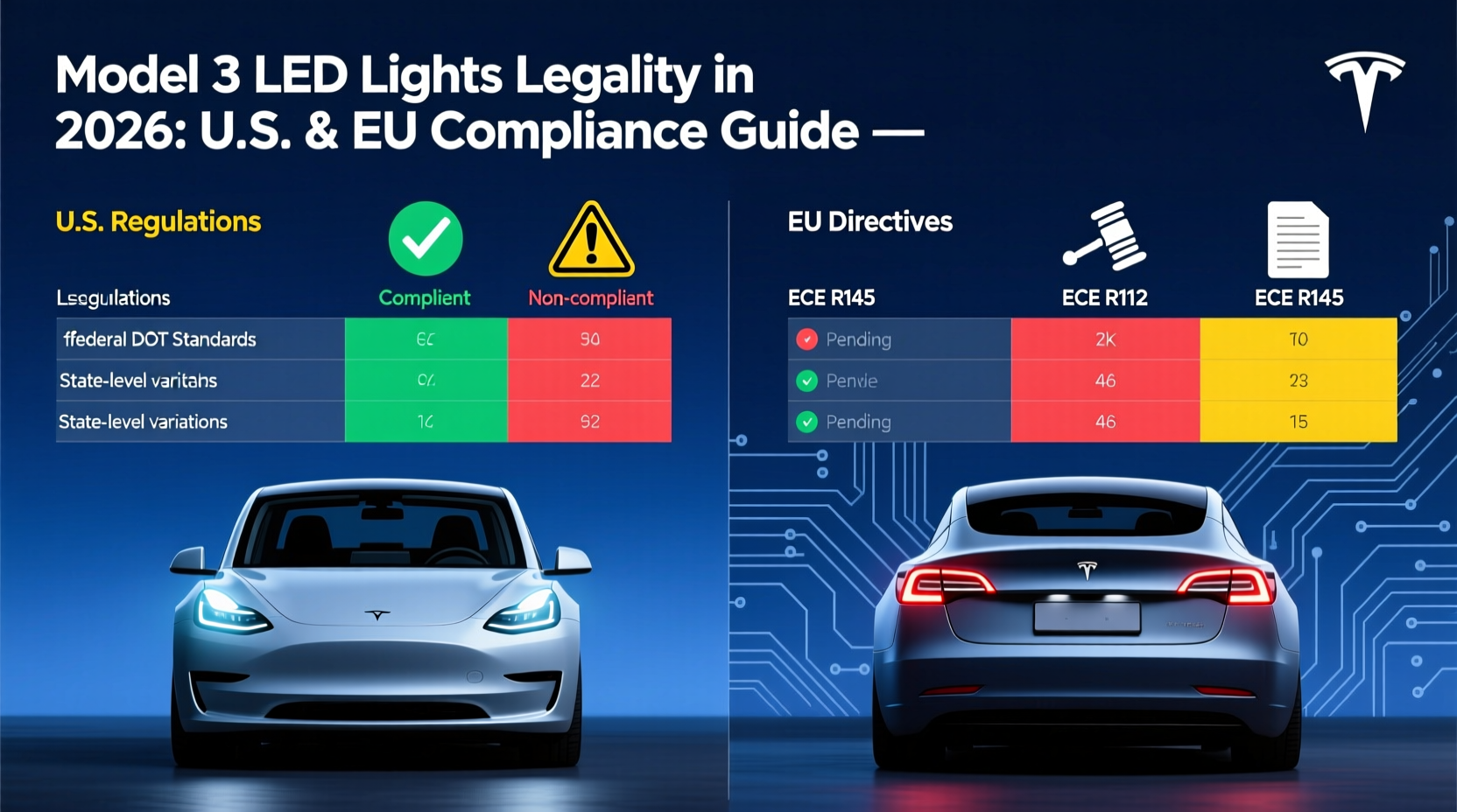 model3 led lights legality 2026