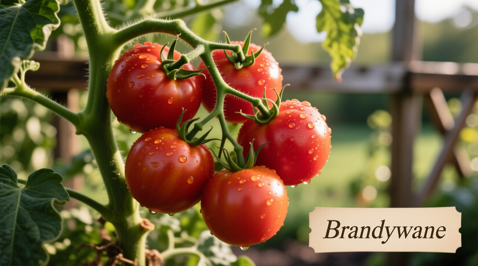 Ripe Brandywine heirloom tomatoes on vine