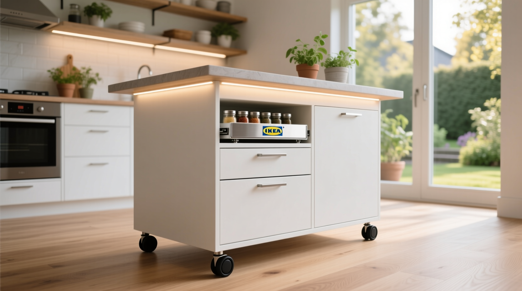 combine 3 ikea parts into a rolling kitchen island