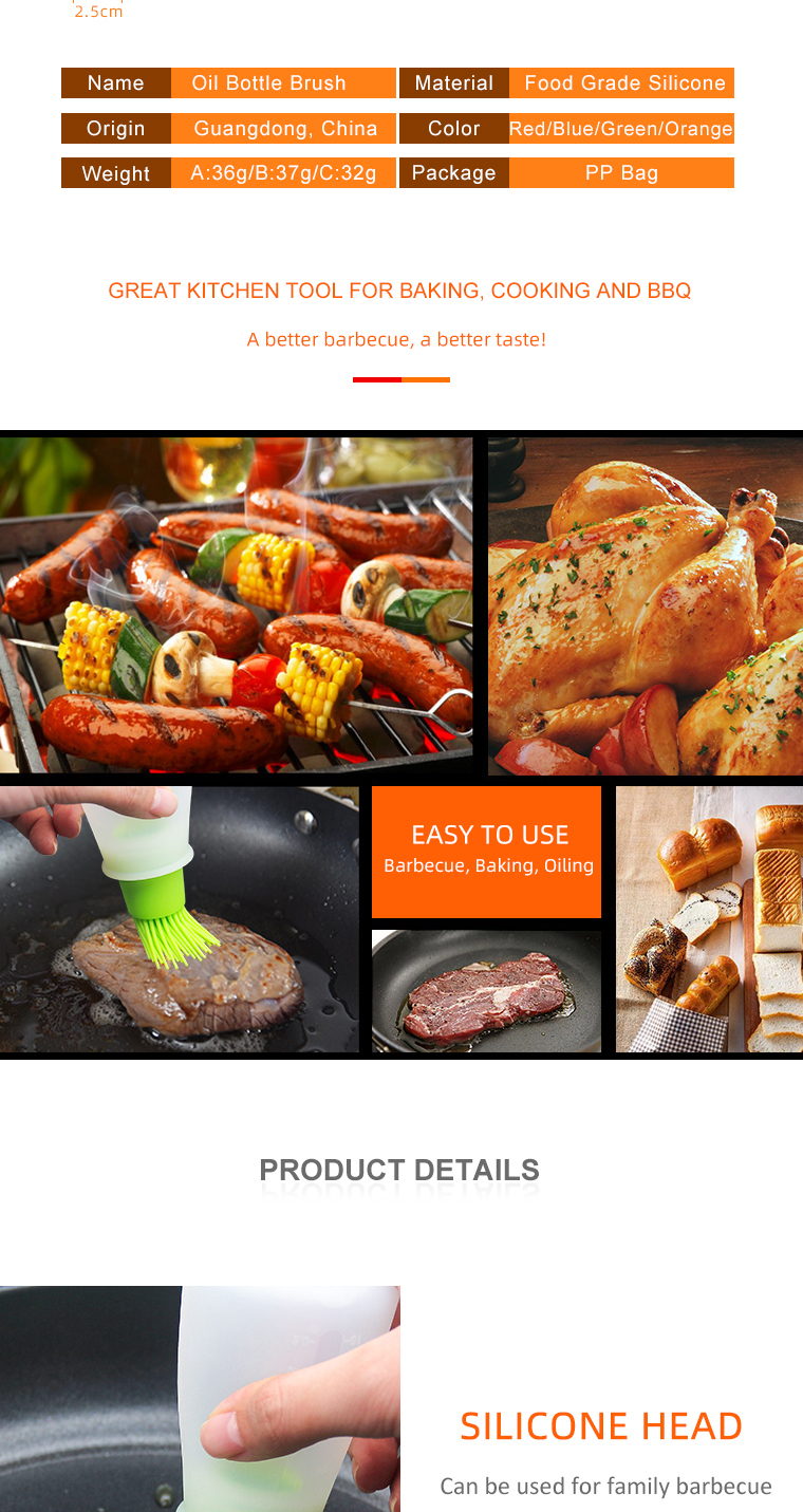 Kitchen Supplies Silicone Kitchen Accessories Bbq Brush High Resistant 3 Styles Oil Brush Bottle
