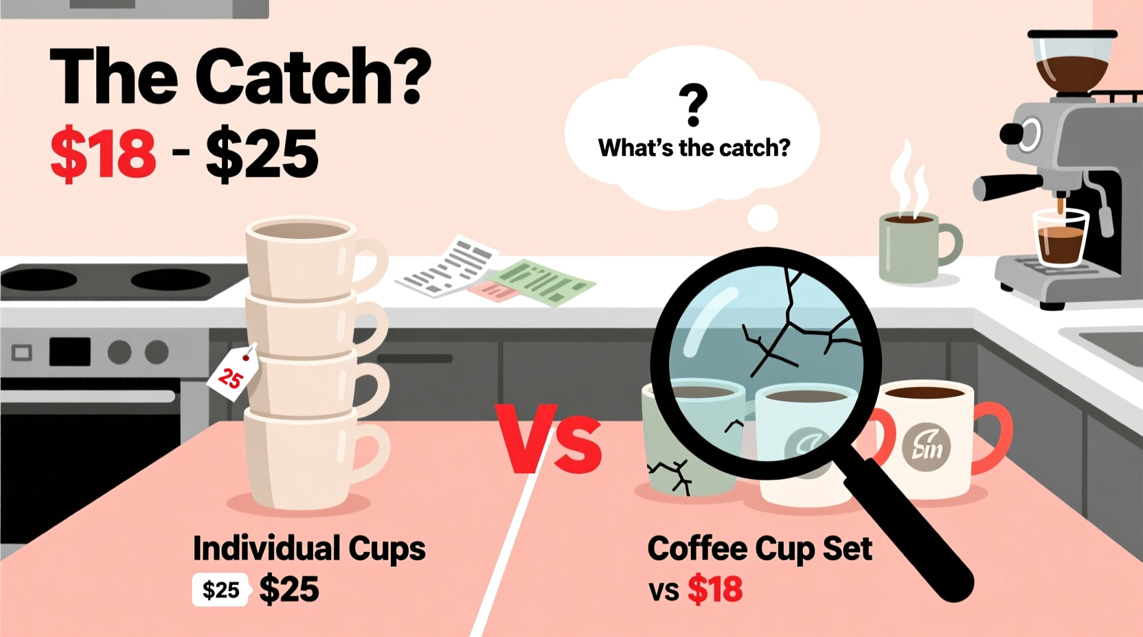 is buying a coffee cup set really cheaper than getting individual cups whats the catch