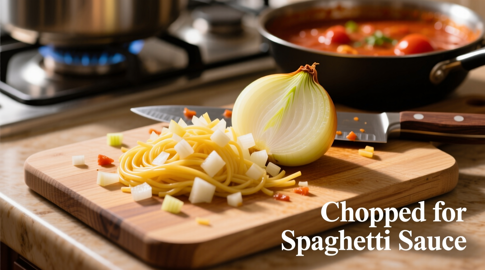 Yellow onions chopped for spaghetti sauce