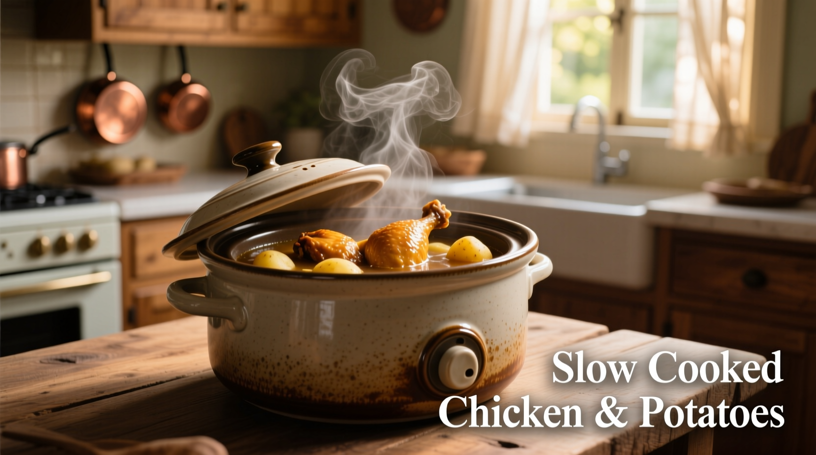 Slow cooker with chicken and potatoes