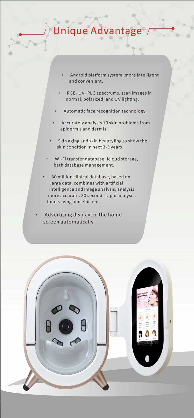 10.4 Inch 3D Skin Scanner UV PL 45W Magic Mirror For Auto Analysis
