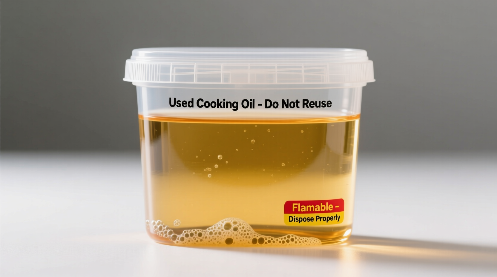Sealed container of cooled cooking oil for proper disposal