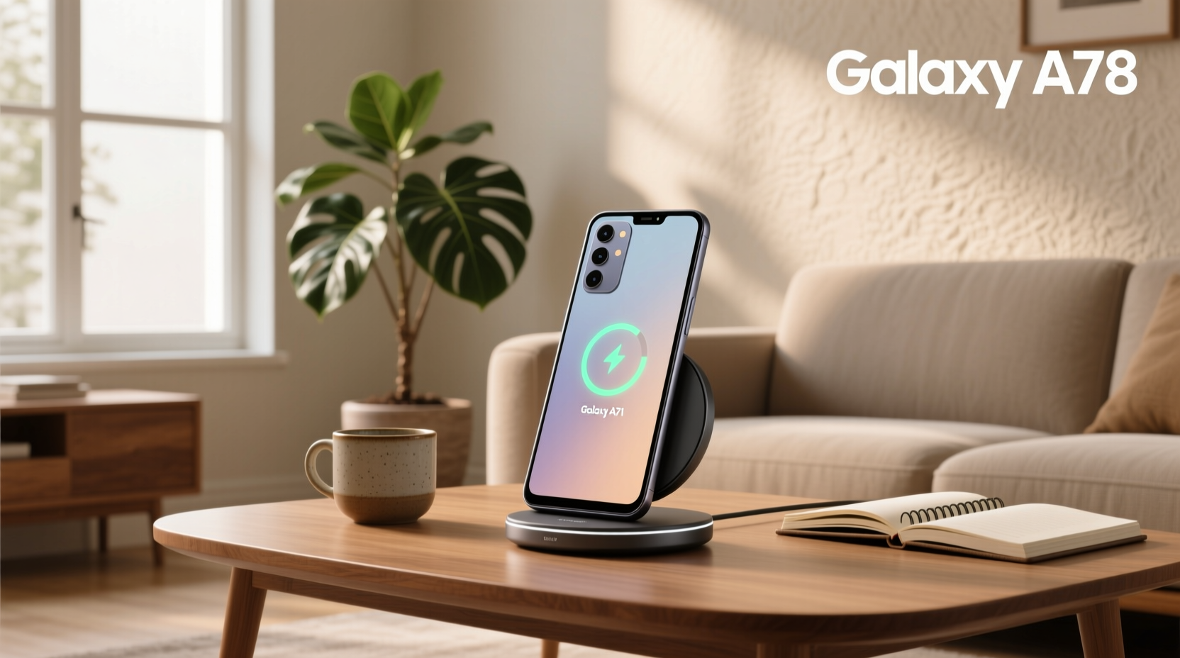 Olixar wireless charging adapter mounted on Samsung A71 back