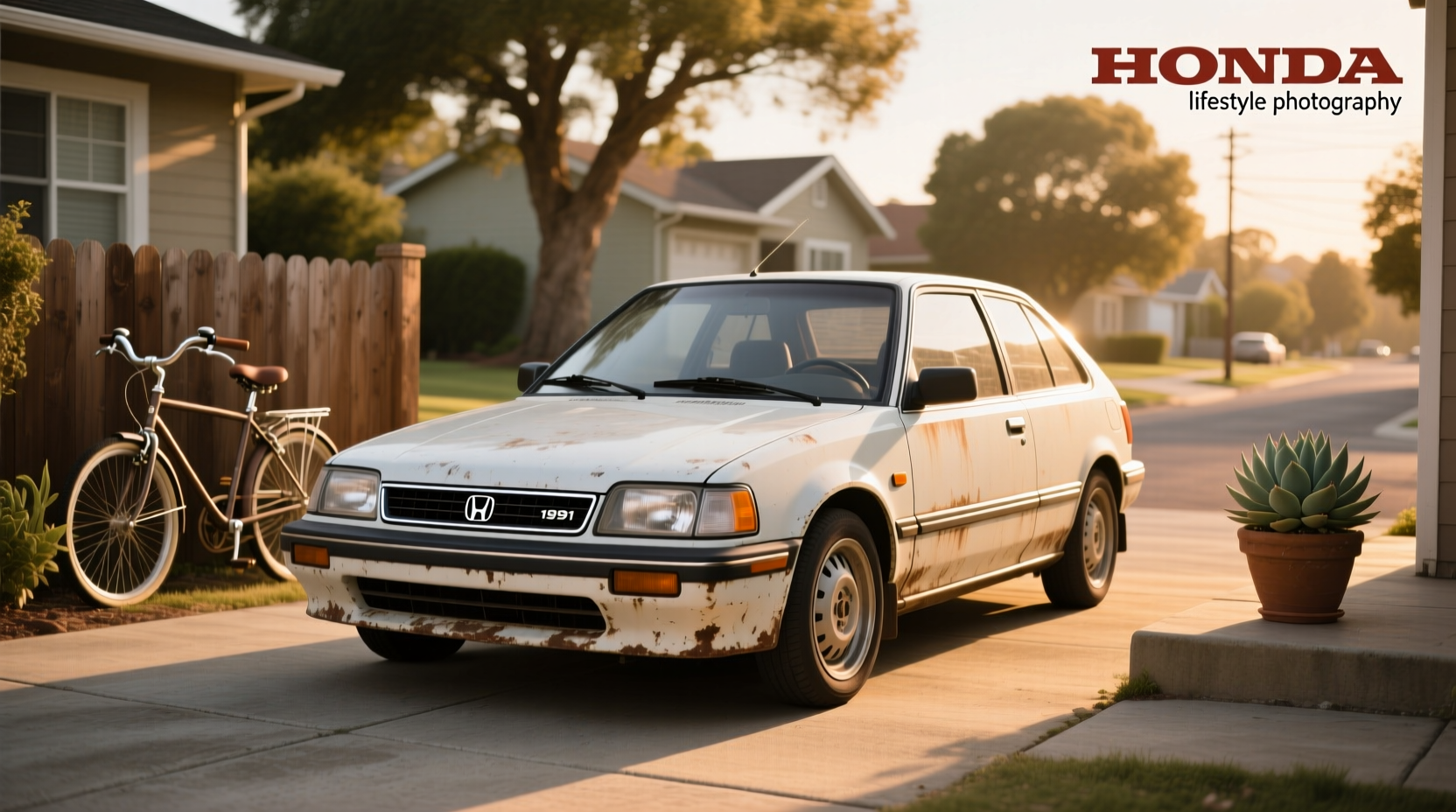 Side view of 1991 Honda Civic hatchback on paved road