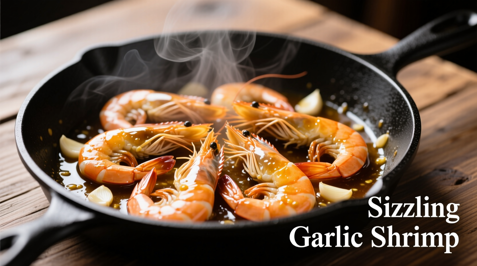 Fresh shrimp sizzling in garlic sauce