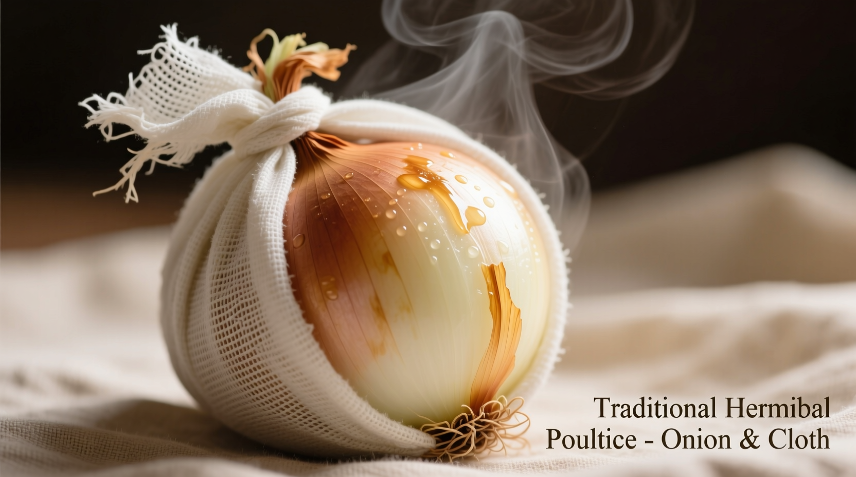 Boiled onion wrapped in cheesecloth for poultice application