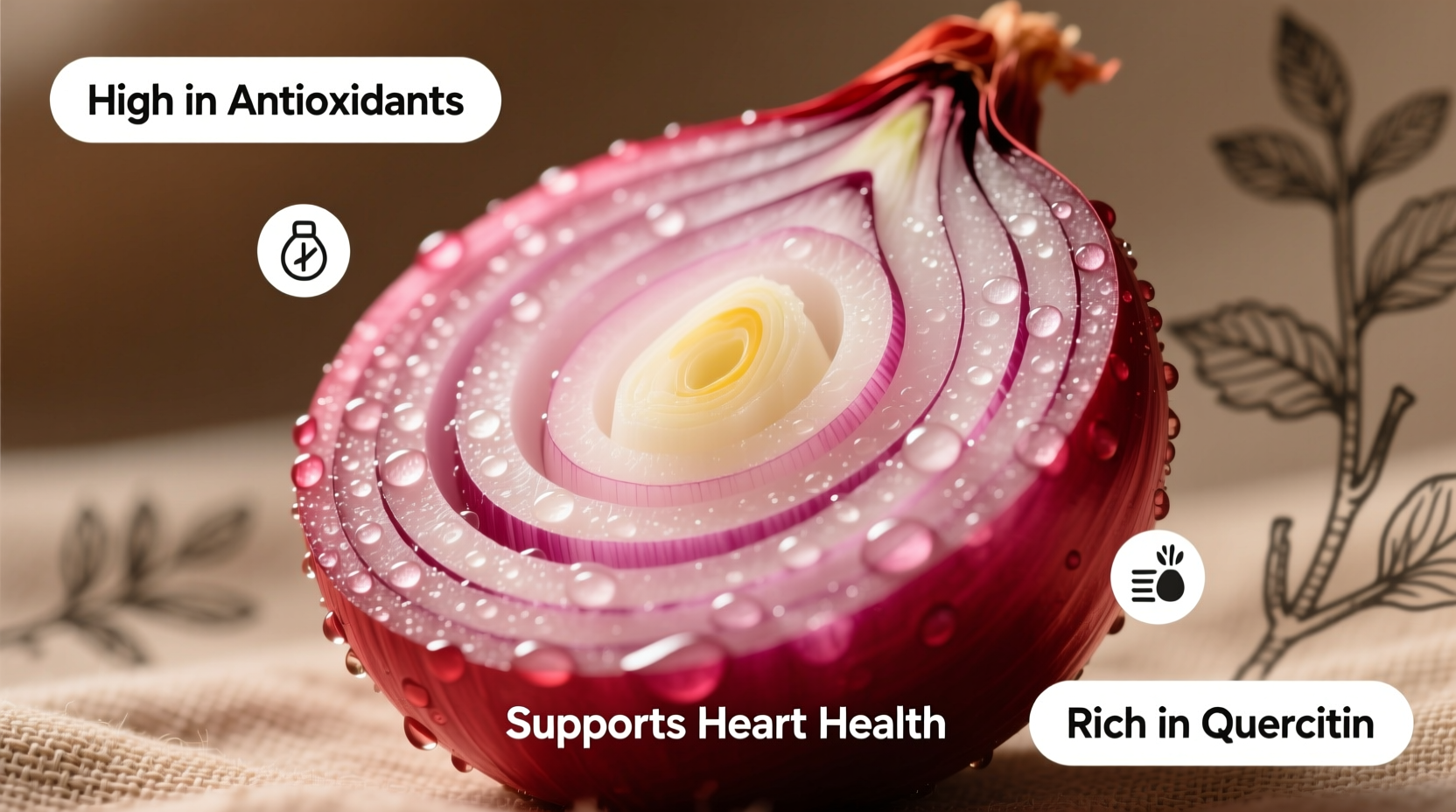 Fresh red onions with visible layers showing nutritional benefits