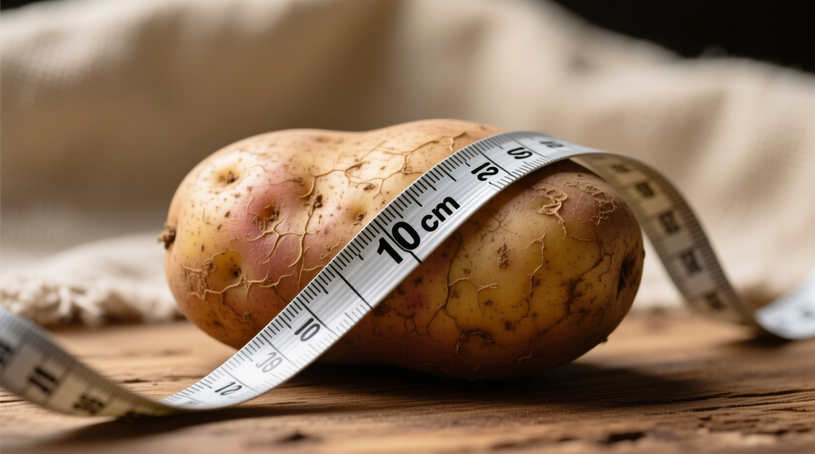 Medium potato with measuring tape showing size