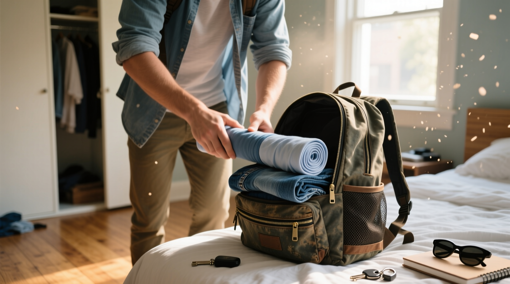 pack a backpack in a pinch by rolling your clothes